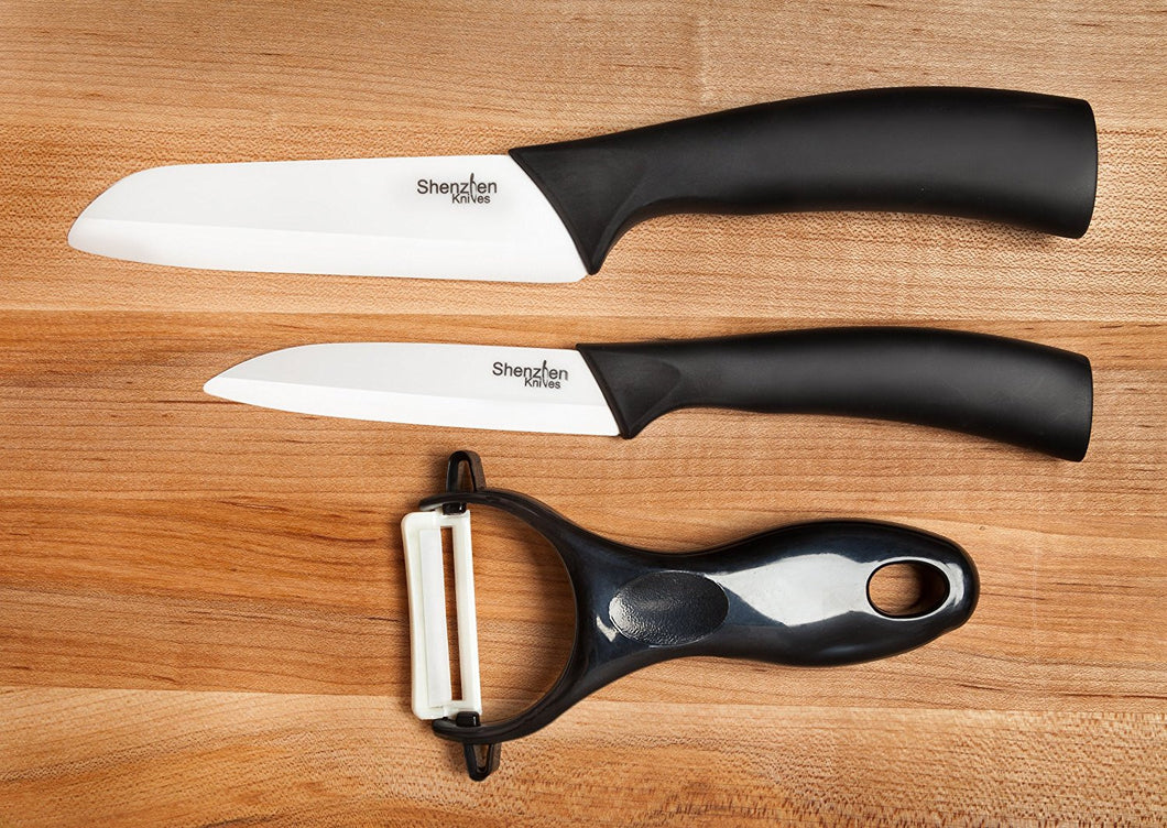 Ceramic Knife Set - 3 Knives & a Peeler - Black