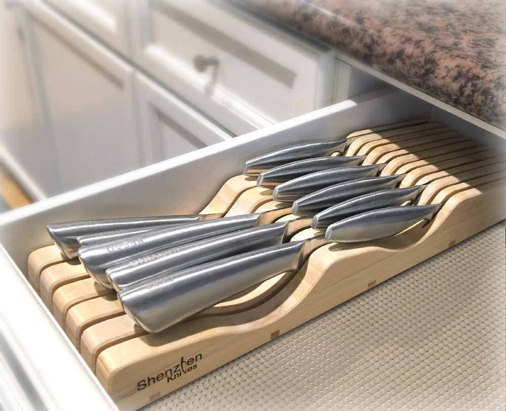 in Drawer Bamboo Knife Block and Cutlery Storage Organizer, Holds Up